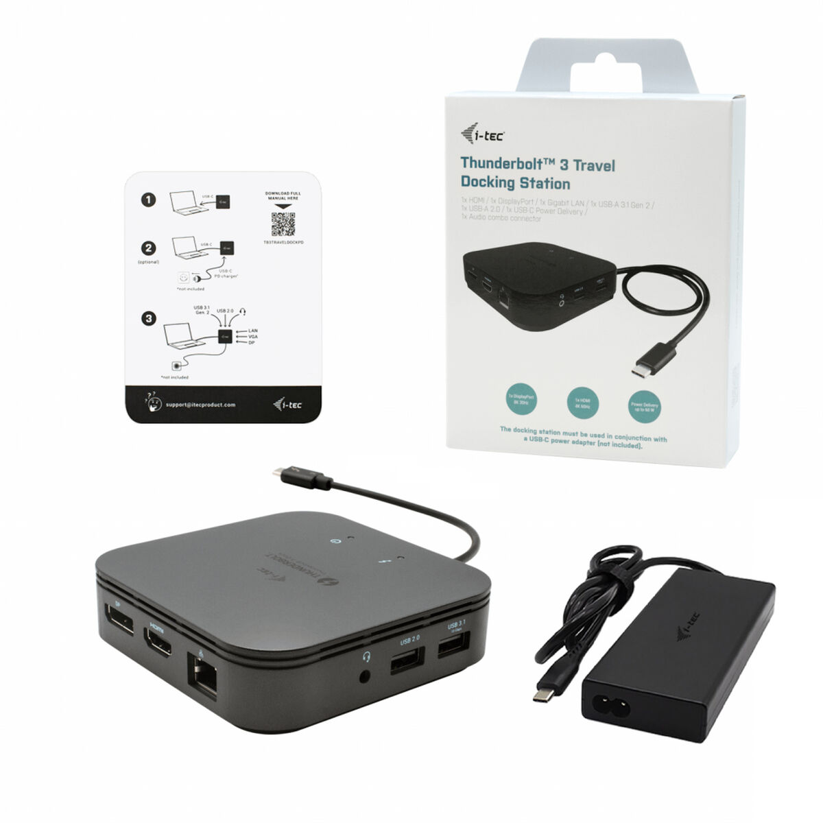 Pastiprinātāji i-Tec TB3TRAVELDOCKPD60W Melns